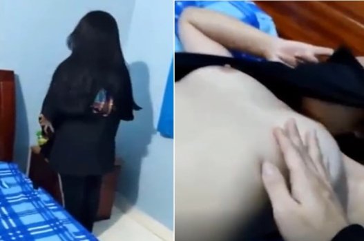 Красные брюки проникают в ее пизду